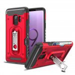 Wholesale Samsung Galaxy S9+ (Plus) Rugged Kickstand Armor Case with Card Slot (Red)